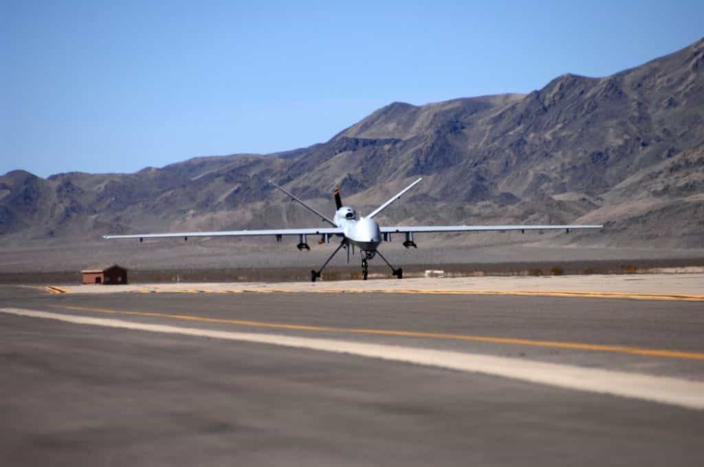 First MQ 9 Reaper taxies at Creech AFB edited