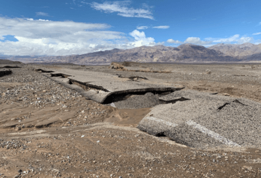 road damage from flood in death valley