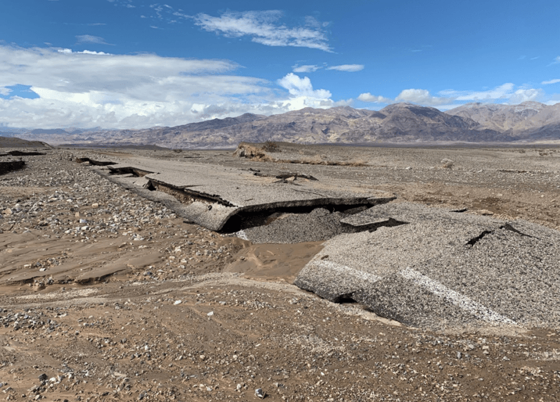 road damage from flood in death valley